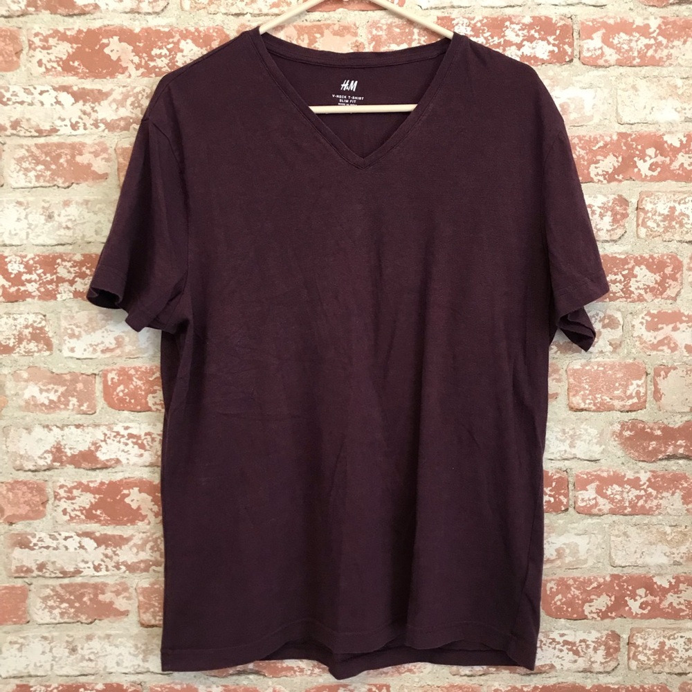 H&M V-Neck Slim Fit Maroon Tee